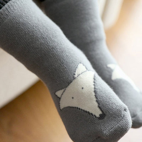 Grey fall colour baby socks with fox 